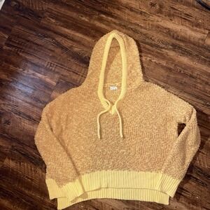 POL Women's Medium Popcorn Textured Mustard Hoodie Pullover Sweater